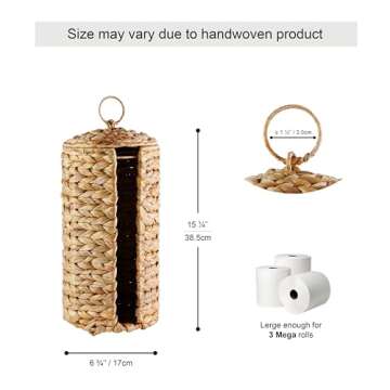 MINHKUST Wicker Toilet Paper Storage Stand with Lid, Rattan Toilet Paper Holder with Storage, Boho Woven Toilet Paper Basket for 3 Mega Rolls, Decorative Toilet Tissue Holder for Bathroom