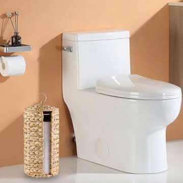 MINHKUST Wicker Toilet Paper Storage Stand with Lid, Rattan Toilet Paper Holder with Storage, Boho Woven Toilet Paper Basket for 3 Mega Rolls, Decorative Toilet Tissue Holder for Bathroom