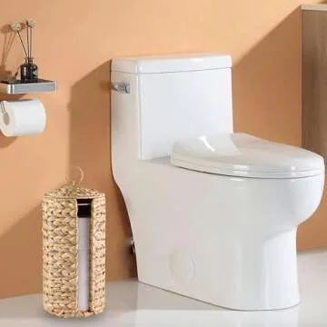 MINHKUST Wicker Toilet Paper Storage Stand with Lid, Rattan Toilet Paper Holder with Storage, Boho Woven Toilet Paper Basket for 3 Mega Rolls, Decorative Toilet Tissue Holder for Bathroom