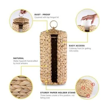 MINHKUST Wicker Toilet Paper Storage Stand with Lid, Rattan Toilet Paper Holder with Storage, Boho Woven Toilet Paper Basket for 3 Mega Rolls, Decorative Toilet Tissue Holder for Bathroom