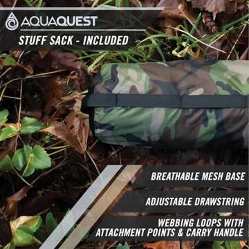 AquaQuest Defender Camping Tarp - Heavy Duty Tent Shelter or Rain Fly - Waterproof Camping Essentials for Hiking, Bushcraft & Hammock, 15 x 15 ft, Woodland Camo
