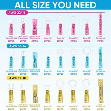 TICONN 500Pcs Heat Shrink Wire Connectors, Waterproof Automotive Marine Electrical Terminals Kit, Cr...