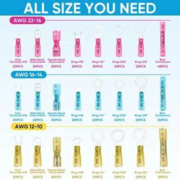 TICONN 500Pcs Heat Shrink Wire Connectors, Waterproof Automotive Marine Electrical Terminals Kit, Cr...