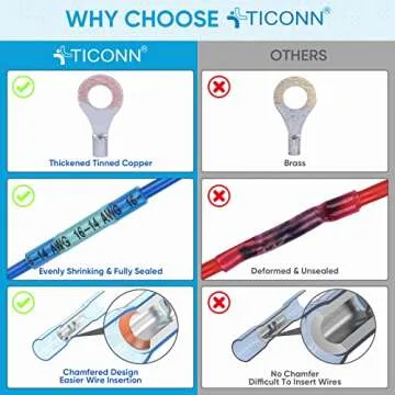 TICONN 500Pcs Heat Shrink Wire Connectors, Waterproof Automotive Marine Electrical Terminals Kit, Crimp Connector Assortment, Ring Fork Spade Butt Splices