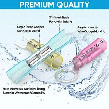 TICONN 500Pcs Heat Shrink Wire Connectors, Waterproof Automotive Marine Electrical Terminals Kit, Crimp Connector Assortment, Ring Fork Spade Butt Splices