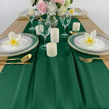EHLDekol 13ft Chiffon Table Runners 27x156 inches Romantic Sheer Wedding Table Runner Top Table Bridal Party Decoration (Emerald Green)