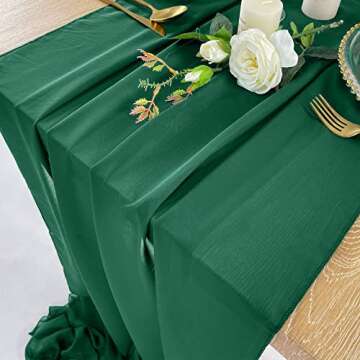 EHLDekol 13ft Chiffon Table Runners 27x156 inches Romantic Sheer Wedding Table Runner Top Table Bridal Party Decoration (Emerald Green)