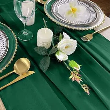 EHLDekol 13ft Chiffon Table Runners 27x156 inches Romantic Sheer Wedding Table Runner Top Table Bridal Party Decoration (Emerald Green)