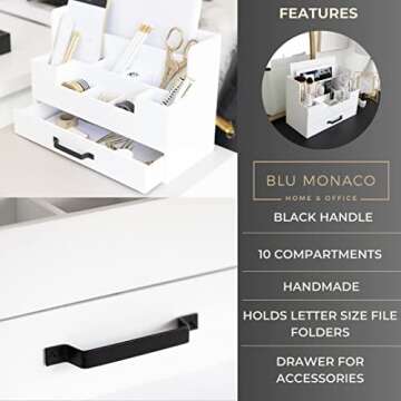BLU MONACO White Wooden Desk Organizer with Drawer - Office Desk Accessories and Organizer Desk Caddy - Office Organizer - Office Organizers for Desk Supplies for Women Office - Desk Top Organizing