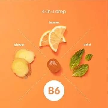 UpSpring Stomach Settle Drops for Occasional Nausea Relief and Morning Sickness with Ginger, Lemon, Spearmint, and B6. Individually Wrapped Drops, 55 Ct(Packaging May Vary)