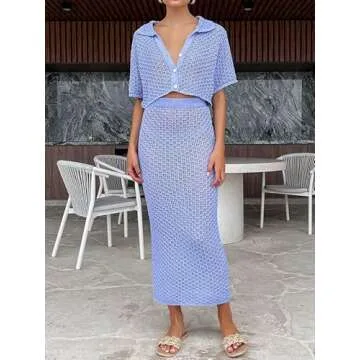 Chic Women's Crochet Knit 2 Piece Skirt Set for Summer