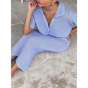 Chic Women's Crochet Knit 2 Piece Skirt Set for Summer