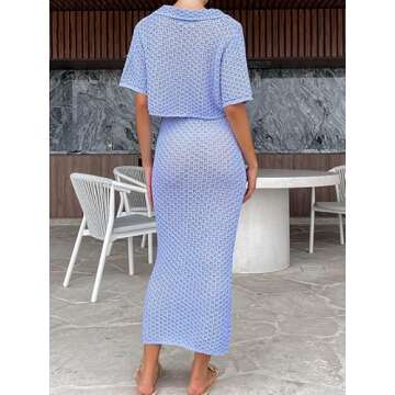 Chic Women's Crochet Knit 2 Piece Skirt Set for Summer