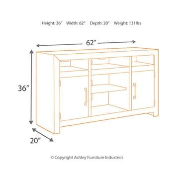 Signature Design by Ashley Sommerford Rustic Solid Pine Wood TV Stand Fits TVs up to 60", 2 Cabinets, 3 Storage Cubbies, 2 Adjustable Shelves, Brown