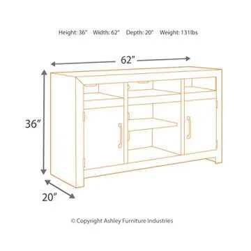Signature Design by Ashley Sommerford Rustic Solid Pine Wood TV Stand Fits TVs up to 60", 2 Cabinets, 3 Storage Cubbies, 2 Adjustable Shelves, Brown