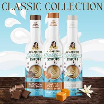 Miss Mary’s Sinless Syrups Classic Collection - Sugar Free Coffee Syrup, No Sugar, Keto Friendly, Plant Based, Natural Ingredients, No Artificial Sweetener, Madagascar Vanilla, Caramel, Mocha, 3 Pack
