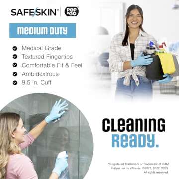 SAFESKIN Nitrile Disposable Gloves in Pack of 50, Medium Duty, Large Size, Powder Free - Food Handling, First Aid, Cleaning