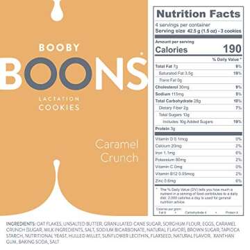 Booby Boons Lactation Cookies, Caramel Crunch, Pack of 3 Bags - 12 Cookies per 6oz - Wheat Free, Soy Free, Made with Gluten Free Ingredients