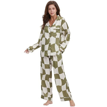 YiNi LuLu Women's Long Sleeve Silk Satin Pajamas Set