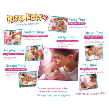 JC Toys Missy Kissy Kiss & Care Nursery | Drink & Wet Interactive Doll Gift Set