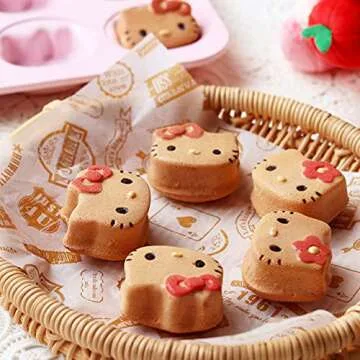 CHEFMADE Hello Kitty Cake Pan, 12-Cavity Non-Stick Cat-Shaped Muffin Bakeware Cupcake Pan for Oven Baking (Pink)