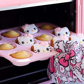 CHEFMADE Hello Kitty Cake Pan, 12-Cavity Non-Stick Cat-Shaped Muffin Bakeware Cupcake Pan for Oven Baking (Pink)