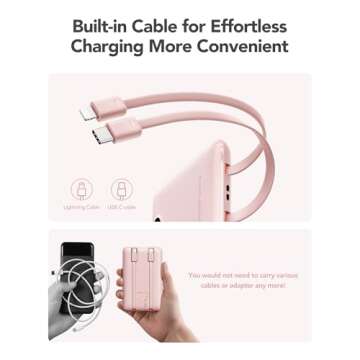 WeeFancy Mini Portable Charger with Built-in Cables 22.5W Fast Charging Power Bank USB-C Small Battery Pack 10000mAh Travel Essential Slim Battery for iPhone, Samsung, Android, and More