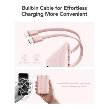 WeeFancy Mini Portable Charger with Built-in Cables 22.5W Fast Charging Power Bank USB-C Small Battery Pack 10000mAh Travel Essential Slim Battery for iPhone, Samsung, Android, and More