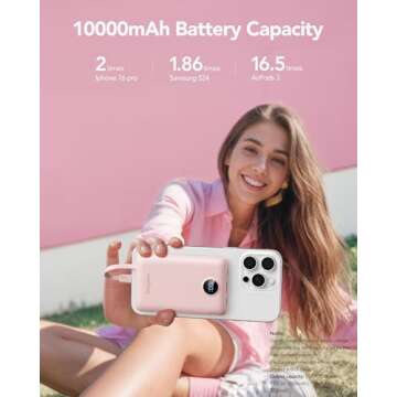 WeeFancy Mini Portable Charger with Built-in Cables 22.5W Fast Charging Power Bank USB-C Small Battery Pack 10000mAh Travel Essential Slim Battery for iPhone, Samsung, Android, and More