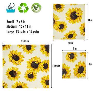 Reusable Beeswax Food Wrap Assorted 3 Pack, Eco Friendly Biodegradable Food Wraps, Sustainable Plastic Free Storage - 1 Large, 1 Medium, 1 Small