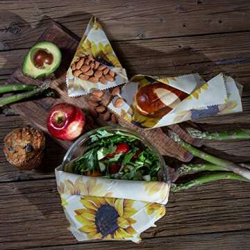 Reusable Beeswax Food Wrap Assorted 3 Pack, Eco Friendly Biodegradable Food Wraps, Sustainable Plastic Free Storage - 1 Large, 1 Medium, 1 Small
