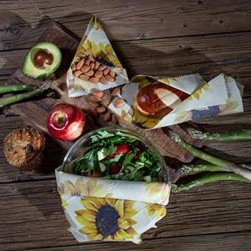Reusable Beeswax Food Wrap Assorted 3 Pack, Eco Friendly Biodegradable Food Wraps, Sustainable Plastic Free Storage - 1 Large, 1 Medium, 1 Small