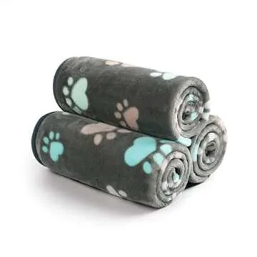 Luciphia 1 Pack 3 Blankets Fluffy Premium Fleece Pet Blanket Flannel Paw Printed Throw for Dog Cat(Small 23x16'', Grey)