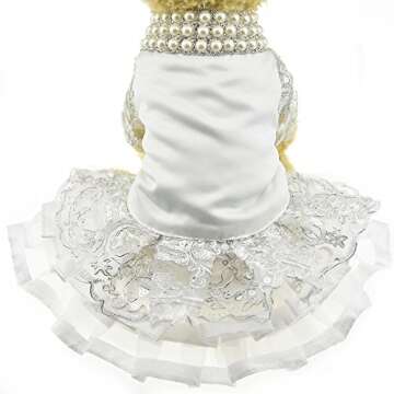 Luxury Lace Pearl Dog Dress for Cat Pet Dog Skirt Embroidery Dog Wedding Dress Apparel Summer Dog Sh...