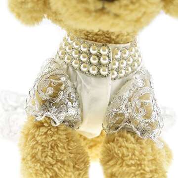 Luxury Lace Pearl Dog Dress for Cat Pet Dog Skirt Embroidery Dog Wedding Dress Apparel Summer Dog Shirt Clothes (S(Back 11.0" bust11.4), White)