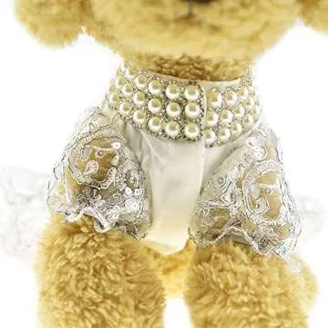 Luxury Lace Pearl Dog Dress for Cat Pet Dog Skirt Embroidery Dog Wedding Dress Apparel Summer Dog Shirt Clothes (S(Back 11.0" bust11.4), White)
