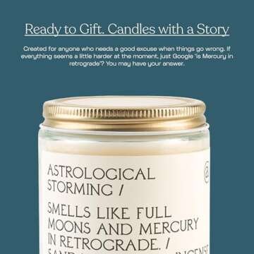 Anecdote 'Astrological Storming' Coconut Soy Wax Candle Jar | Premium Hand Poured & Long Burning | Sandalwood & Incense Scent | Phthalate-Free | for Home, Office, Gift - 7.8 Oz