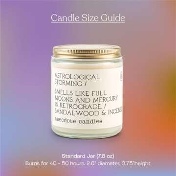 Anecdote 'Astrological Storming' Coconut Soy Wax Candle Jar | Premium Hand Poured & Long Burning | Sandalwood & Incense Scent | Phthalate-Free | for Home, Office, Gift - 7.8 Oz