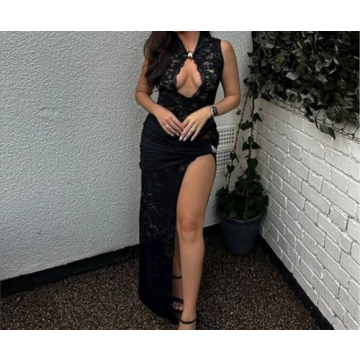 OCUH Lace Maxi Dress with High Slit for Elegant Style