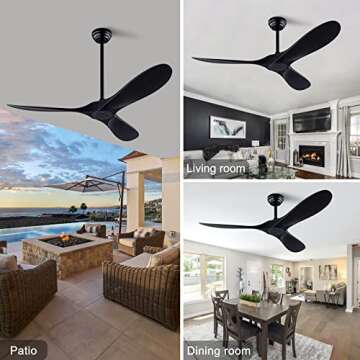 QUTWOB 52" Ceiling Fan with Remote Control No Lights,Modern Reversible DC Motor Indoor Outdoor 3 Bla...