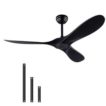 QUTWOB 52" Ceiling Fan with Remote Control No Lights,Modern Reversible DC Motor Indoor Outdoor 3 Blades Ceiling Fans for Patio Bedroom Living Room(Black)