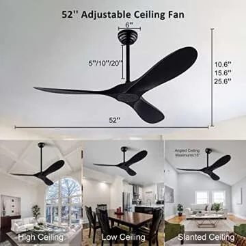 QUTWOB 52" Ceiling Fan with Remote Control No Lights,Modern Reversible DC Motor Indoor Outdoor 3 Blades Ceiling Fans for Patio Bedroom Living Room(Black)