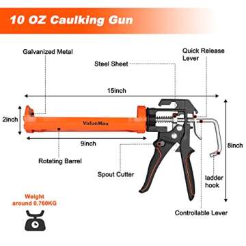 ValueMax Caulk Gun, 9 Inch Silicone Sealant Caulking Gun for Caulking/Filling/Sealing, Trigger Comfo...