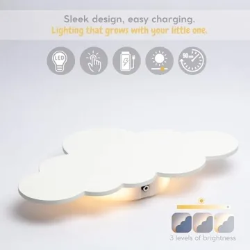 Nursery Cloud Lamp with Star Decals - Rechargeable & Dimmable