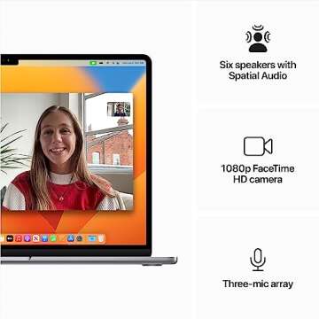 Apple 2023 MacBook Air Laptop with M2 chip: 15.3-inch Liquid Retina Display, 8GB Unified Memory, 256GB SSD Storage, 1080p FaceTime HD Camera, Touch ID. Works with iPhone/iPad; Space Gray