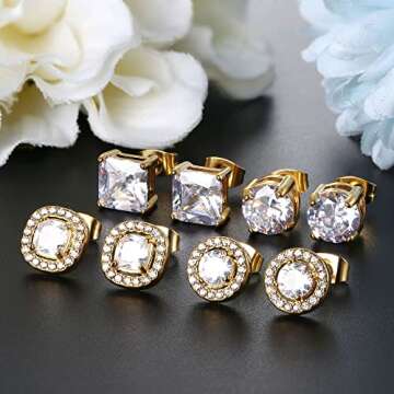 CASSIECA Cubic Zirconia Stud Earrings | 18K White Gold Hypoallergenic Birthstone Earrings | Brilliant Large Simulated Diamond Halo Stud Earrings for Women Men