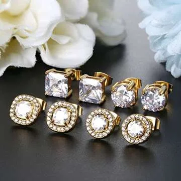 CASSIECA Elegant Cubic Zirconia Stud Earrings Set