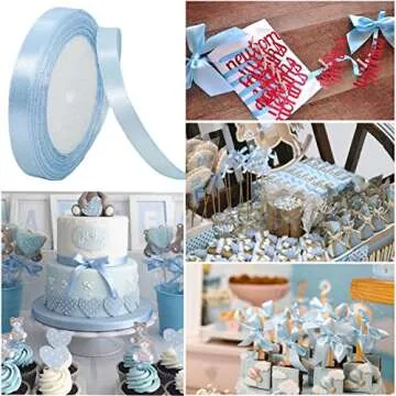 Light Blue Ribbon 3/8 Inches x 25 Yards, Baby Blue Satin Fabric Silk Ribbon for Gift Wrapping, Bows ...