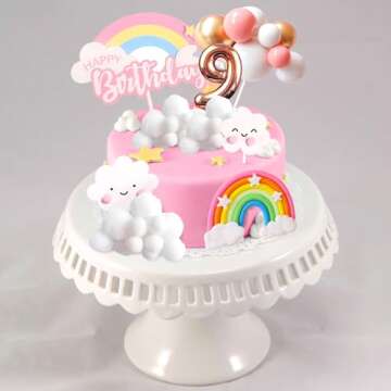 LaVenty Pink On Cloud 9 Cake Decoration On Cloud 9 Birthday Cake Topper 9 Birthday Cake Decoration On Cloud 9 Party Supplies Cloud Cake Toppers