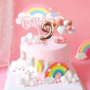 LaVenty Pink On Cloud 9 Cake Decoration On Cloud 9 Birthday Cake Topper 9 Birthday Cake Decoration On Cloud 9 Party Supplies Cloud Cake Toppers